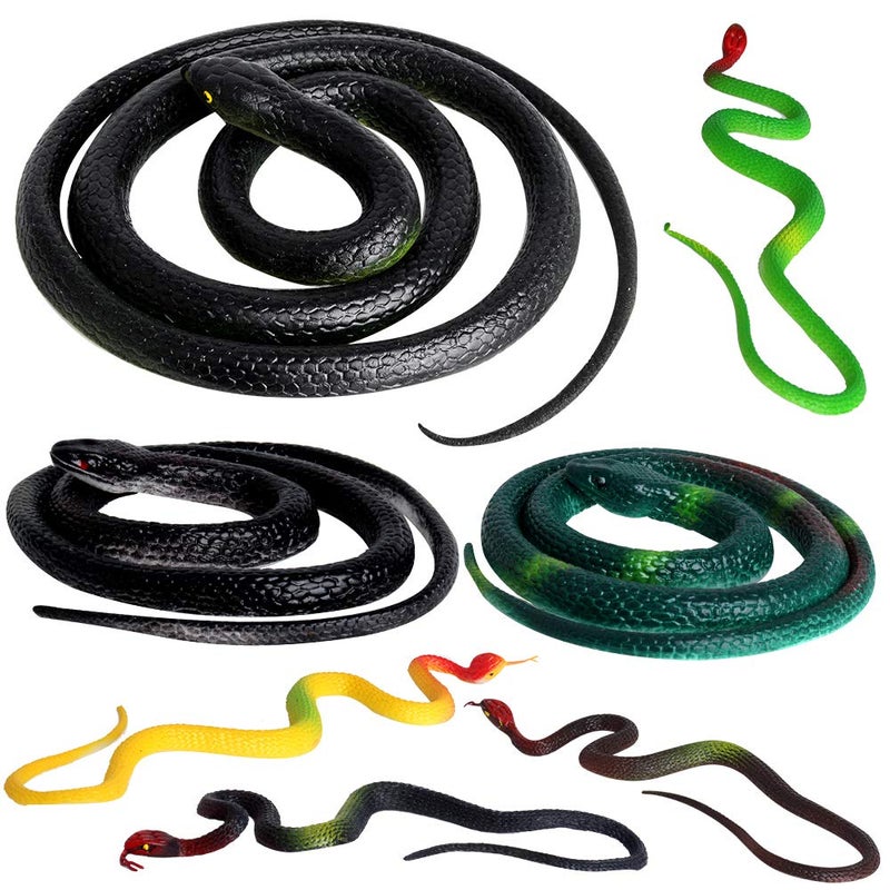 Outee 7 Pcs Realistic Rubber Snakes - Fake 15-47.2 Inch Black Snake Toys for Garden Props, Scaring Birds & Squirrels, Halloween & Easter Gifts, Lifelike Scary Gag Props - Image 1